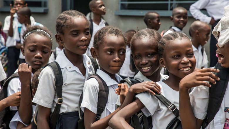 Primary school students in uniform in Kinshasa, Democratic Republic of Congo